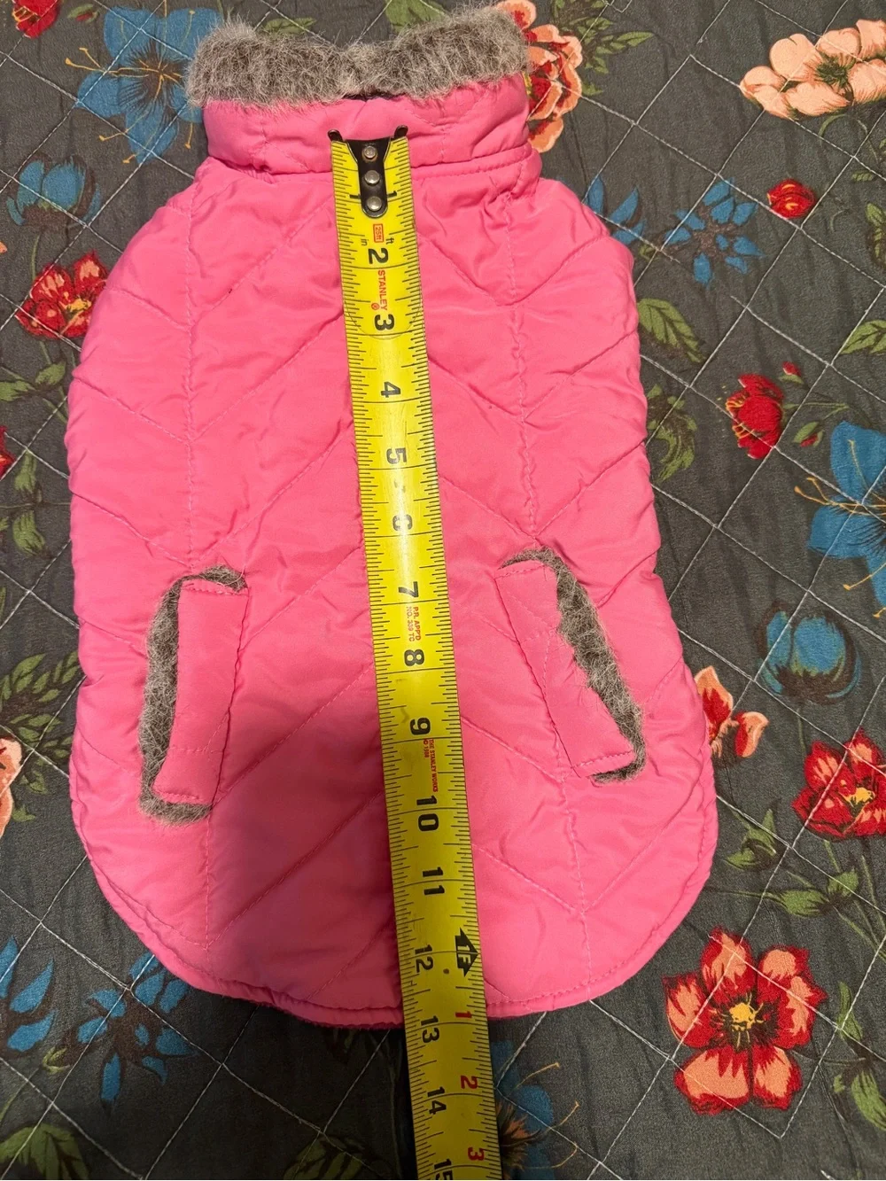 Pink Quilted Pet Puffer Jacket with Faux-Fur Trim